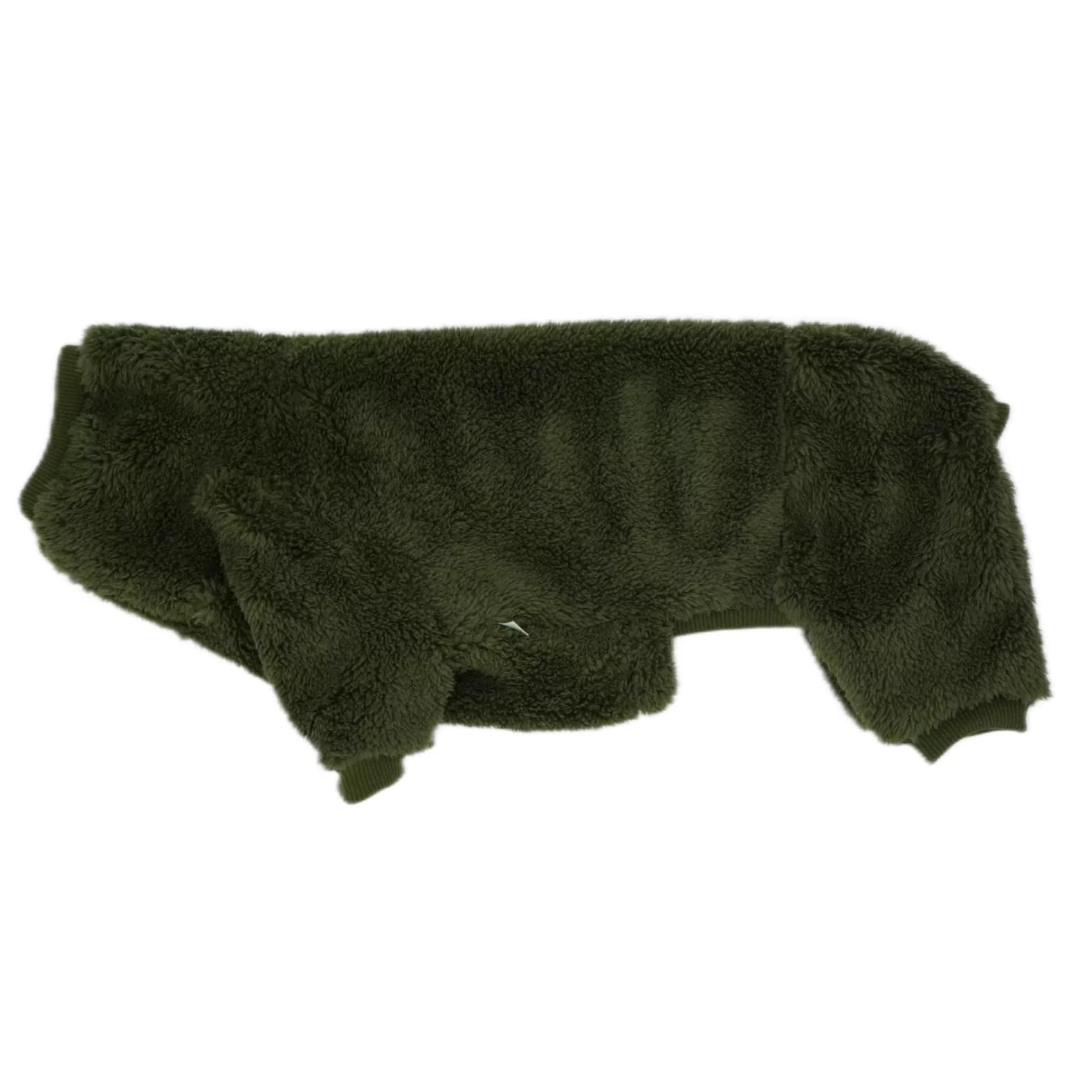 Fleece-Overall mit Dackel-Motiv, Rollkragenpullover, geeignet für Dackel, Winter, weich, gemütlich, Hunde-Pyjama, Kleidung (Dunkelgrün, XL)