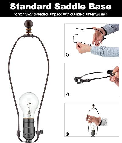 Miniatura 4 de Arpa de pantalla de lámpara de bronce con remates de lámpara, 12 pulgadas, 2 juegos de arpa de lámpara con sillín estándar de 38, base de luz E26