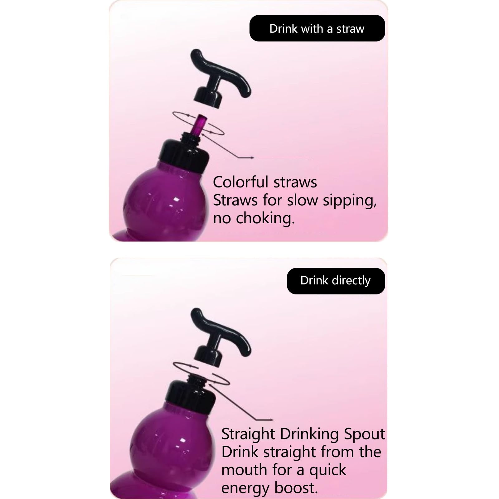 LUNCHS 580 ML Acier Inoxydable 316 Portable étanche Bouteille d'eau en Forme de Gourde Paille Et Verre Droit 2 en 1 Natation(Pink)