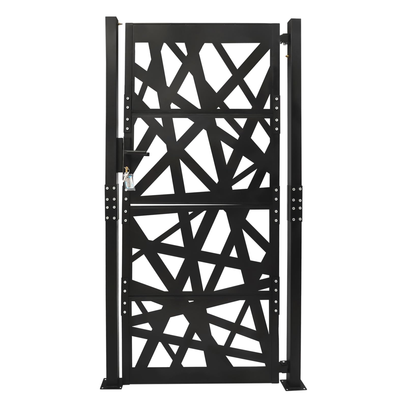 Puerta de jardín de acero negro con recubrimiento en polvo, resistente a la intemperie y a la corrosión, puerta de seguridad con cierre para jardín, entrada y patio