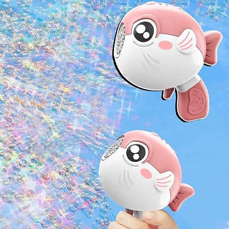 Amazon シャボン玉 電動式 バブルガン 10穴 かわいい魚の形 光で バブルマシーン しゃぼんだま製造機 銃 おもちゃ 子供 バブルメーカー バブルマシン セット 結婚式 誕生日 外遊び ピンク シャボン玉セット おもちゃ