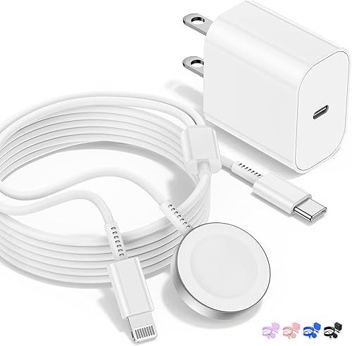 Cargador USB C 2 en 1 para iPhone y iWatch, cable magnético de carga rápida para iWatch de 6 pies con bloque de carga de 20 W para Apple Watch Blanco