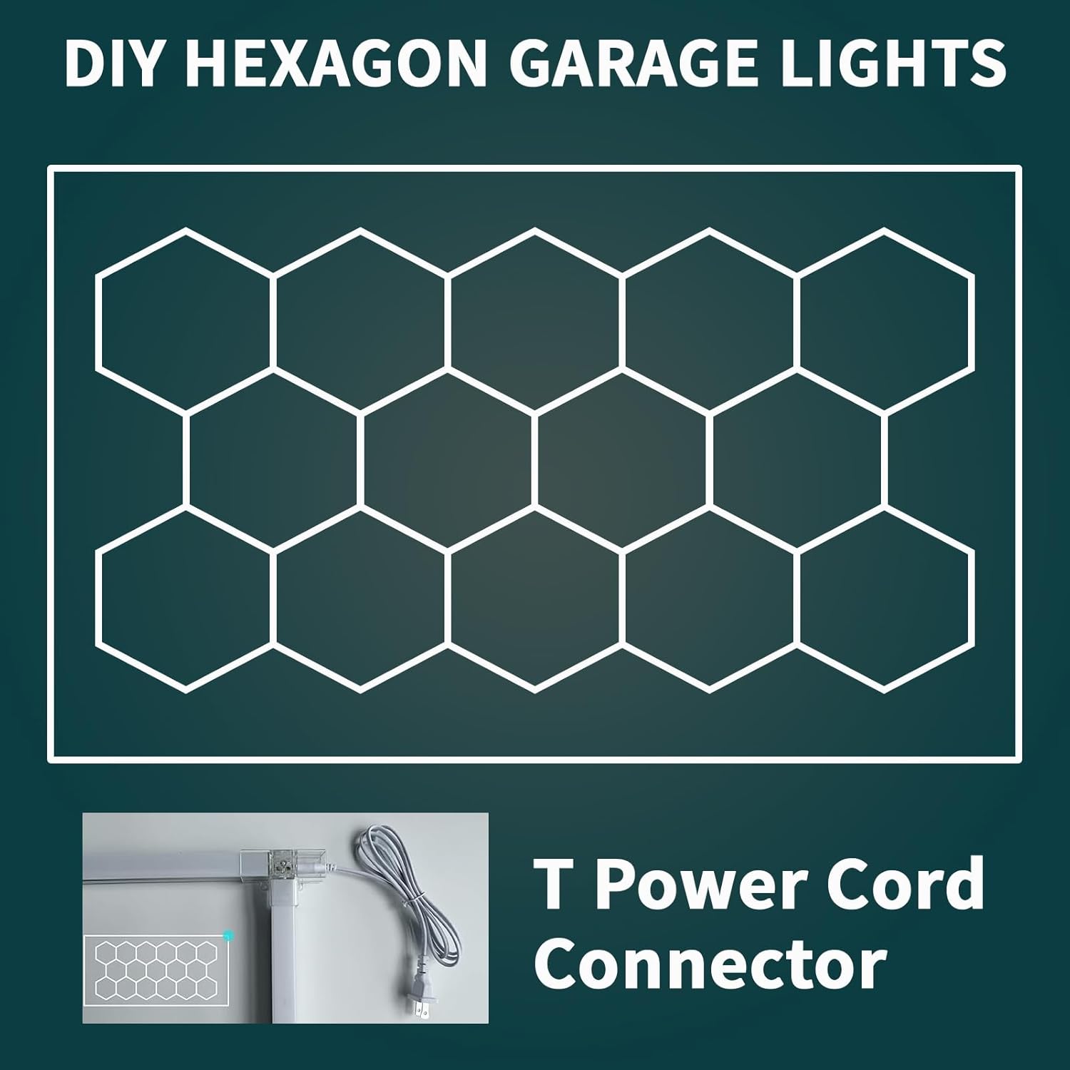 4 Pcs Hexagon Garage Light Connectors 90° T-Connector 2 Pin 3 Way LED Garage Tube DIY Hexagon Light Accessories Replacement/Spare for Honeycomb Lighting Systems