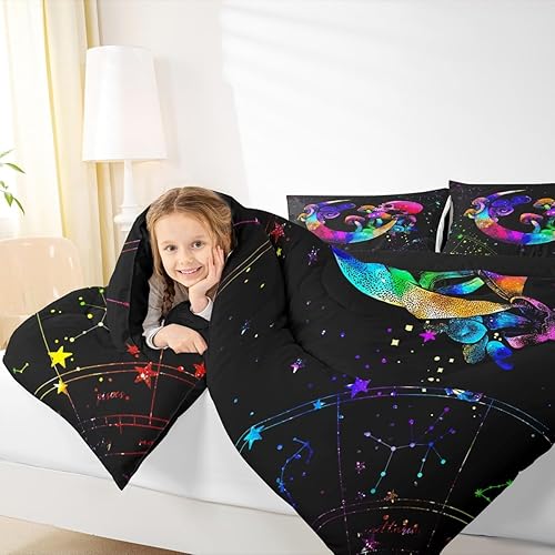 Miniatura 6 de Erosebridal Juego de ropa de cama con estampado de luna bohemia, edredón de calavera de Halloween, estampado de hongos hippies, juego de ropa de