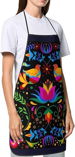 Miniatura 70 de Delantales florales mexicanos, delantal ajustable impermeable para barbacoa de cocina con 2 bolsillos, regalos para mujeres y hombres