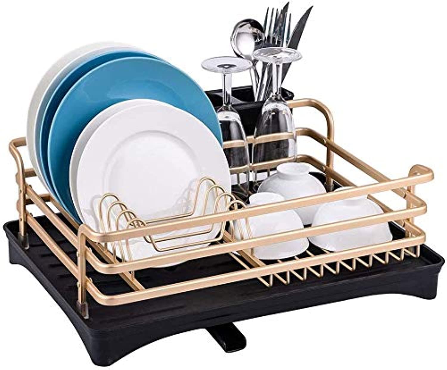 KEEP-HAPPY KH Aluminum Dish Drying Rack - Dish Drainer for Kitchen Counter Top Rust Proof, 16.5 x 11.8 x 5.7 inch small Dish Rack, Drain Board with Adjustable Swivel Spout and Utensil Holder