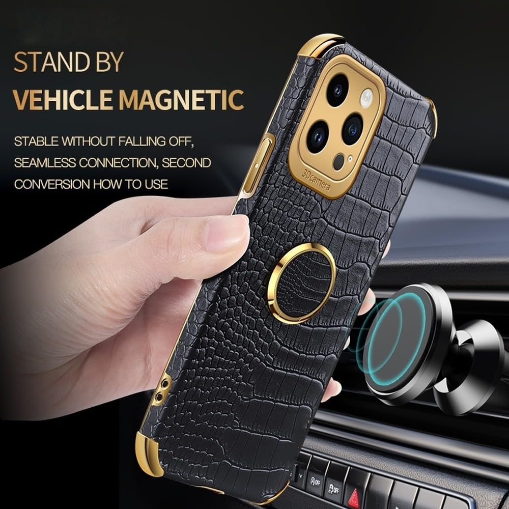 Funda de Silicona con Revestimiento de Piel y patrón de cocodrilo para iPhone 17, 16e, 15, 14, 13, 12, 11 Pro MAX y 16 Plus/Mini. Color Negro. También Disponible para iPhone 14 Pro.