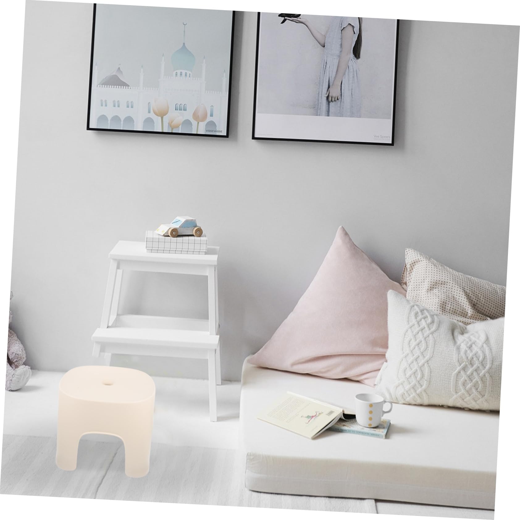 Beige Fußhocker Kunststoff, Rutschfester Tritthocker für Badezimmer