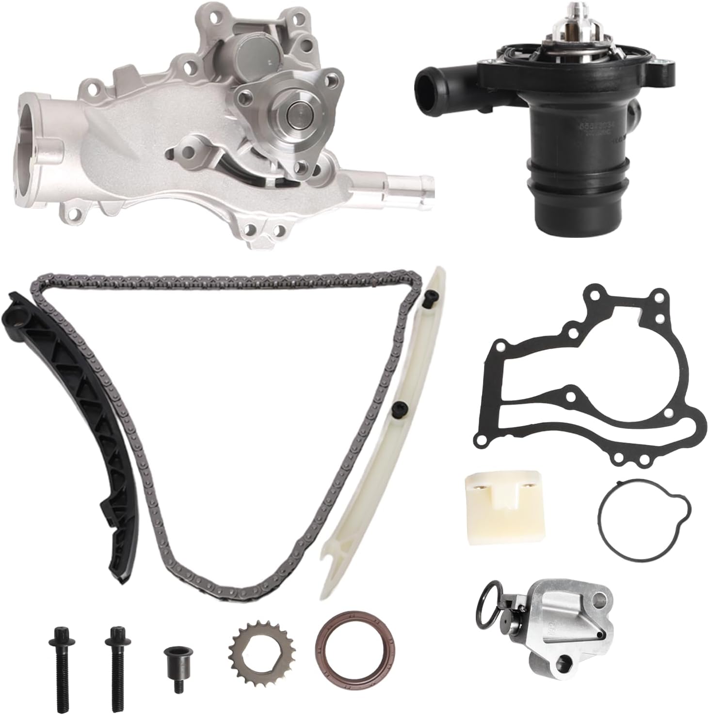 Timing Chain Kit with Water Pump & Thermostat Camshaft Tensioner Fit for Chevy Sonic Cruze Buick 2011-2015 1.4L L4# 22HP47N, 55565336, AW6662