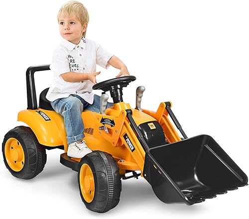 Costzon Juguete de excavadora con cargador frontal bocina adelanteatrás cubo de excavación controlable excavadora tractor de construcción de Amarillo