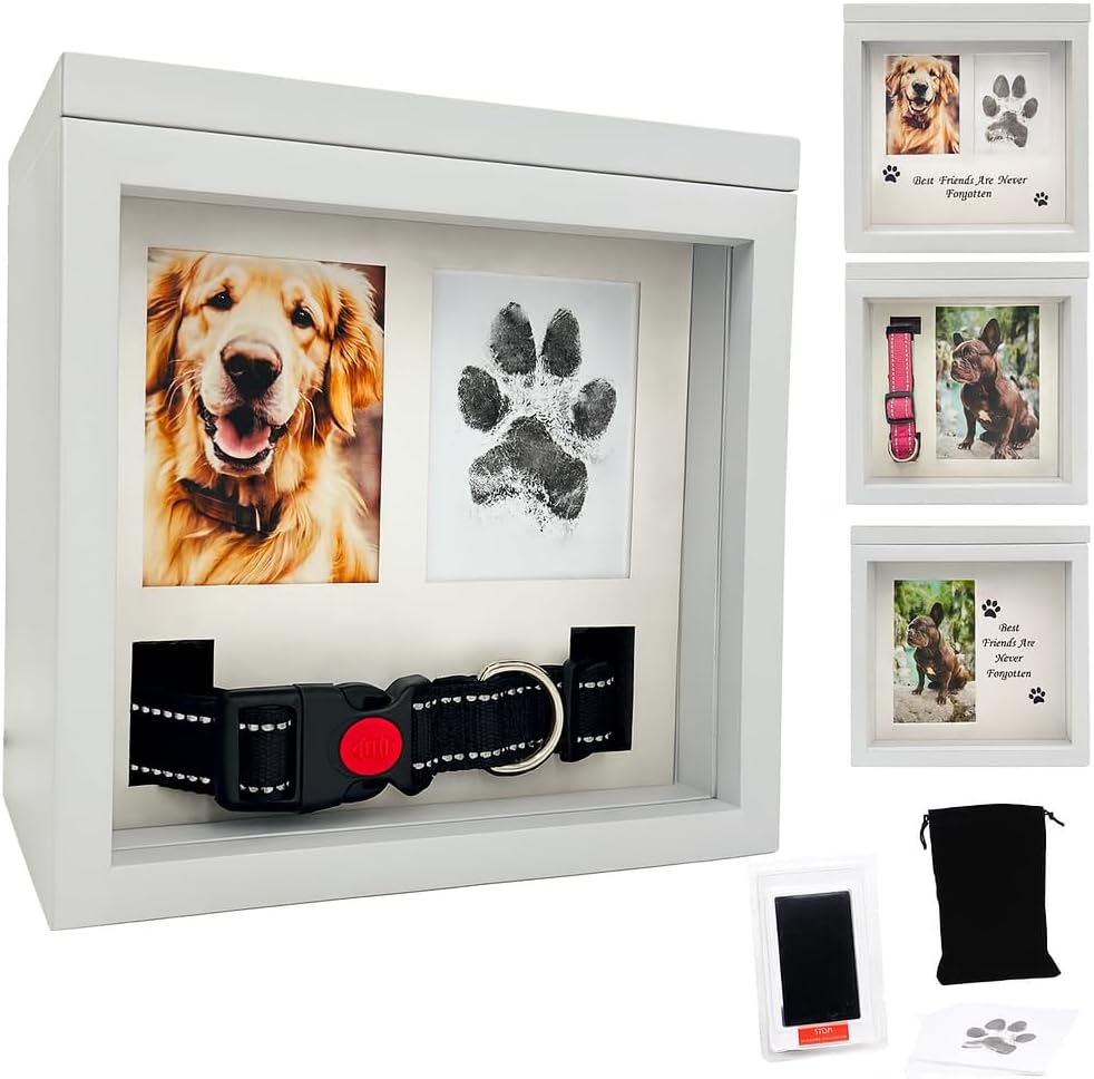 Dog Urn for Ashes, 4 Customizable Displays with Paw Print Ink Kit and Flannel Bag, Pet Urns for Dogs Ashes, Pet Cremation Box, Cat Urn for Ashes, Dog Ashes Keepsake (Black)