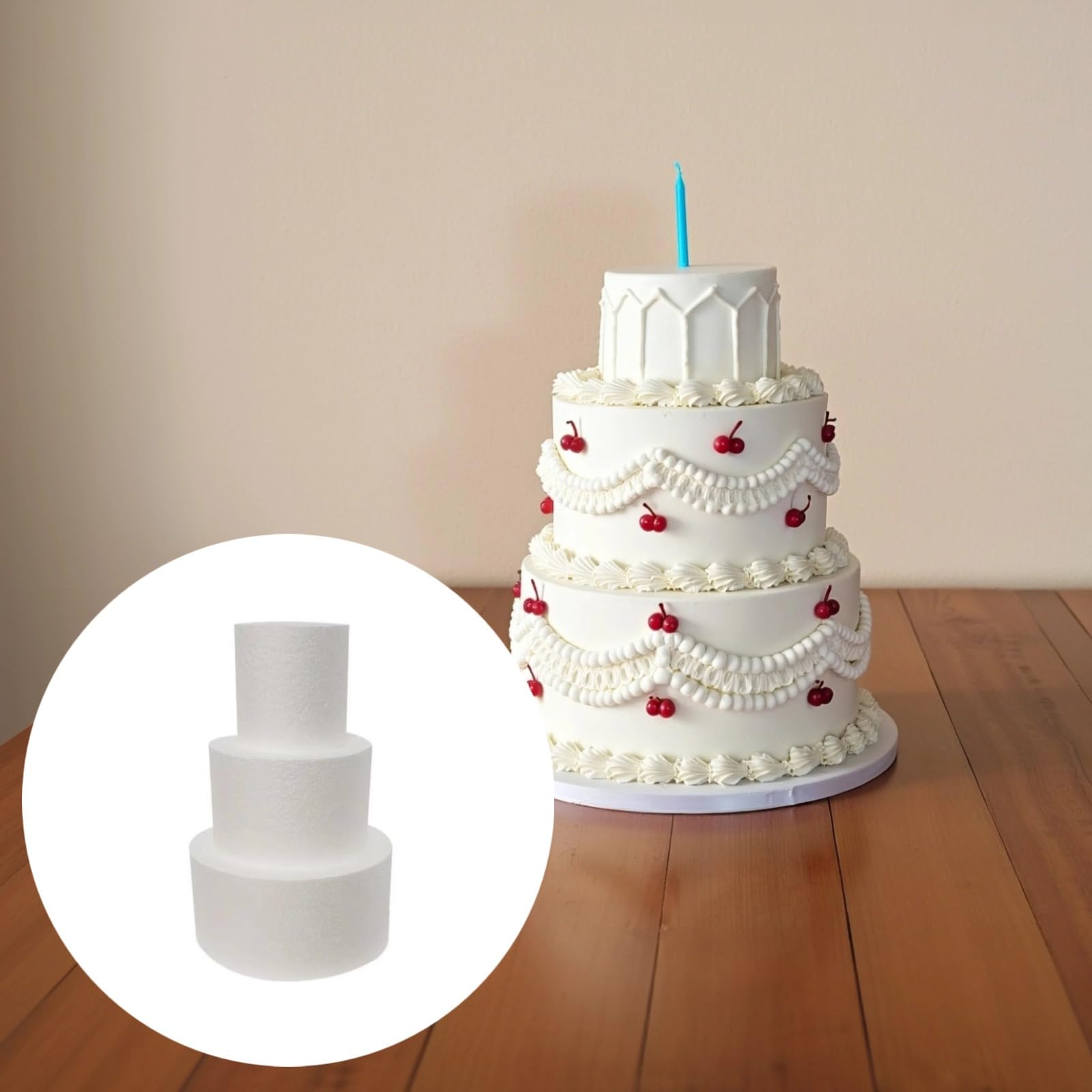 Runde Kuchen-Schnuller-Set, 10 cm, 15 cm, 19 cm, Schaumstoff für Dekorationsübungen, Anfänger, Display-Modelle, glatt, wiederverwendbar, 3-teilig