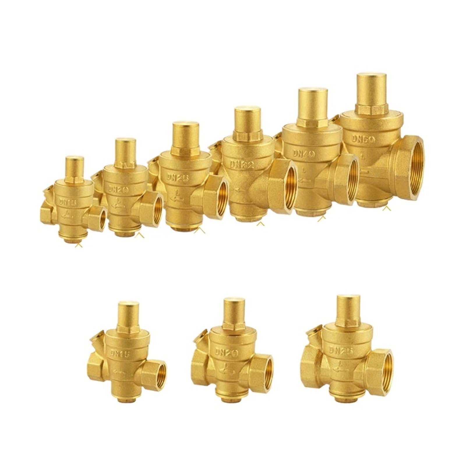Válvula reductora de latón de 1/2 ", 3/4", 1 ", 2", DN15, DN20, DN25, DN50, hilo femenino, calentador de agua, válvula reguladora de presión de tubería doméstica(1/2",Valve With Gauge)