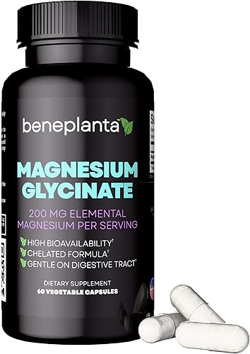 Glicinato de magnesio 200 mg quelado - Suplemento de apoyo para dormir de alta absorción - 60 cápsulas suministro para 30 días - Fórmula suave no