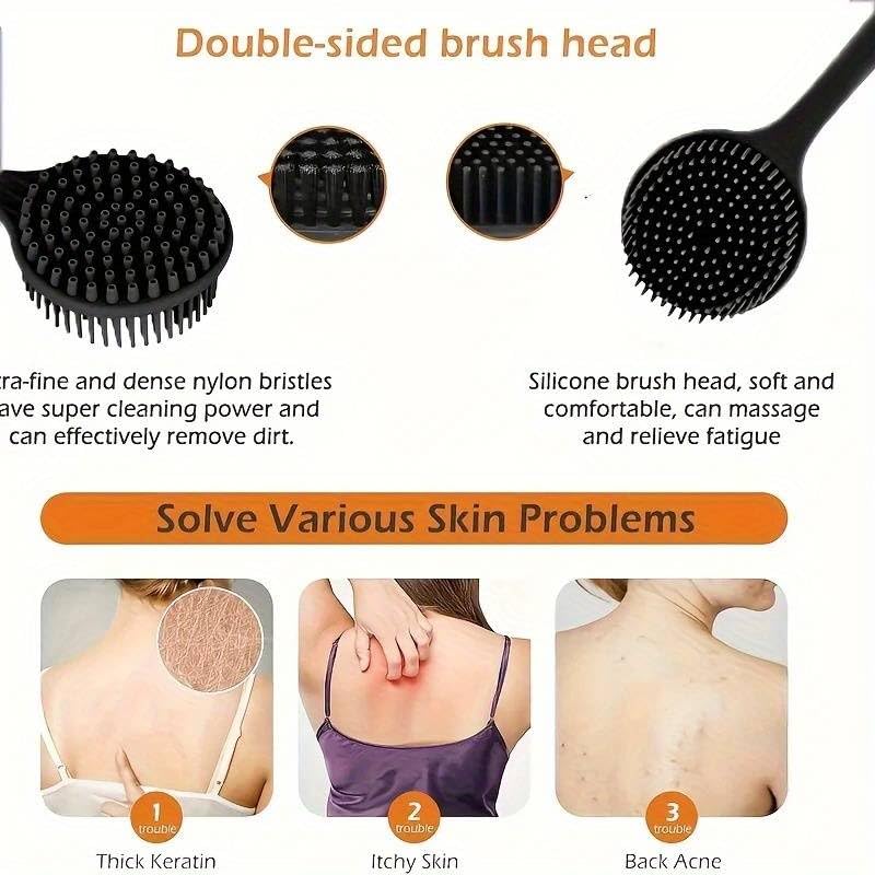 Wazdorf Soft Silicone Back Scrubber Shower Bath Brush with Long Handle | Flexible Bristles for Smooth Skin | Exfoliating Brush | Body Scrubber for Women, Men & Boys| for Body Wash & Bathing(Black) - Image 4 thumbnail