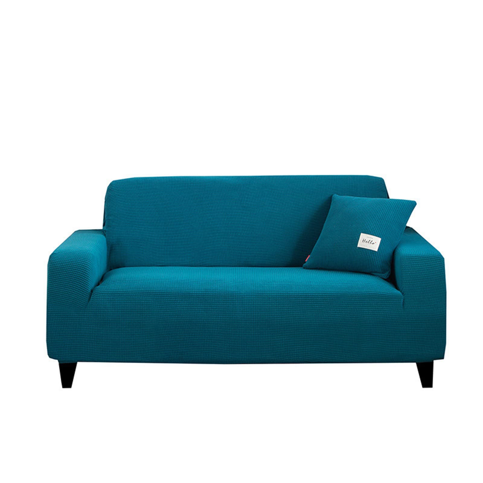 Housse canapé extensible bleu motif jacquard salon