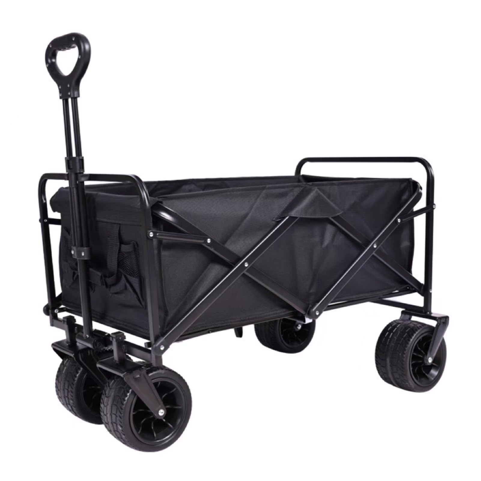 Folding Wagon, Outdoor Heavy Duty Collapsible Beach Cart 100L All Terrain Wheels 2 Pockets Multicolor(Black)