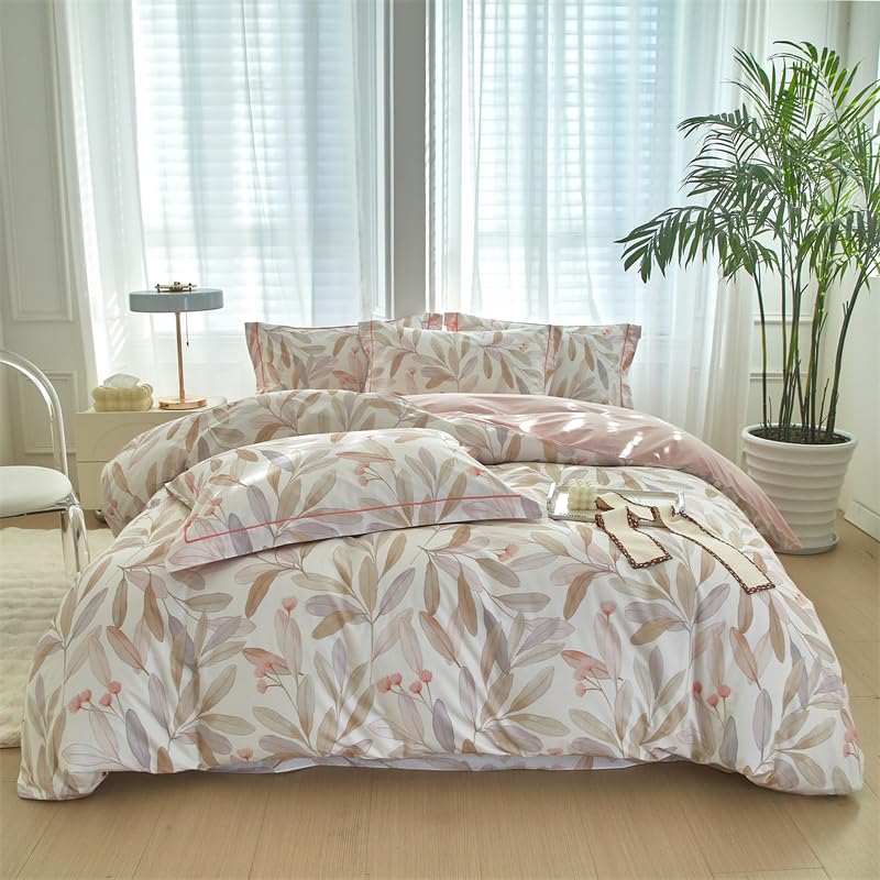 Funda nórdica floral de 3 piezas, 280 x 240 cm, con 2 fundas de almohada de 65 x 65 cm, diseño de hojas, 280 x 240 cm, microfibra suave y transpirable