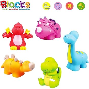 Amazon.com: Seckton Juguetes de verano para niños de 1 a 3 años de edad, dinosaurio, juguetes de baño de ensamblaje modelo de bañera de juguete para niños pequeños regalos de piscina regalos