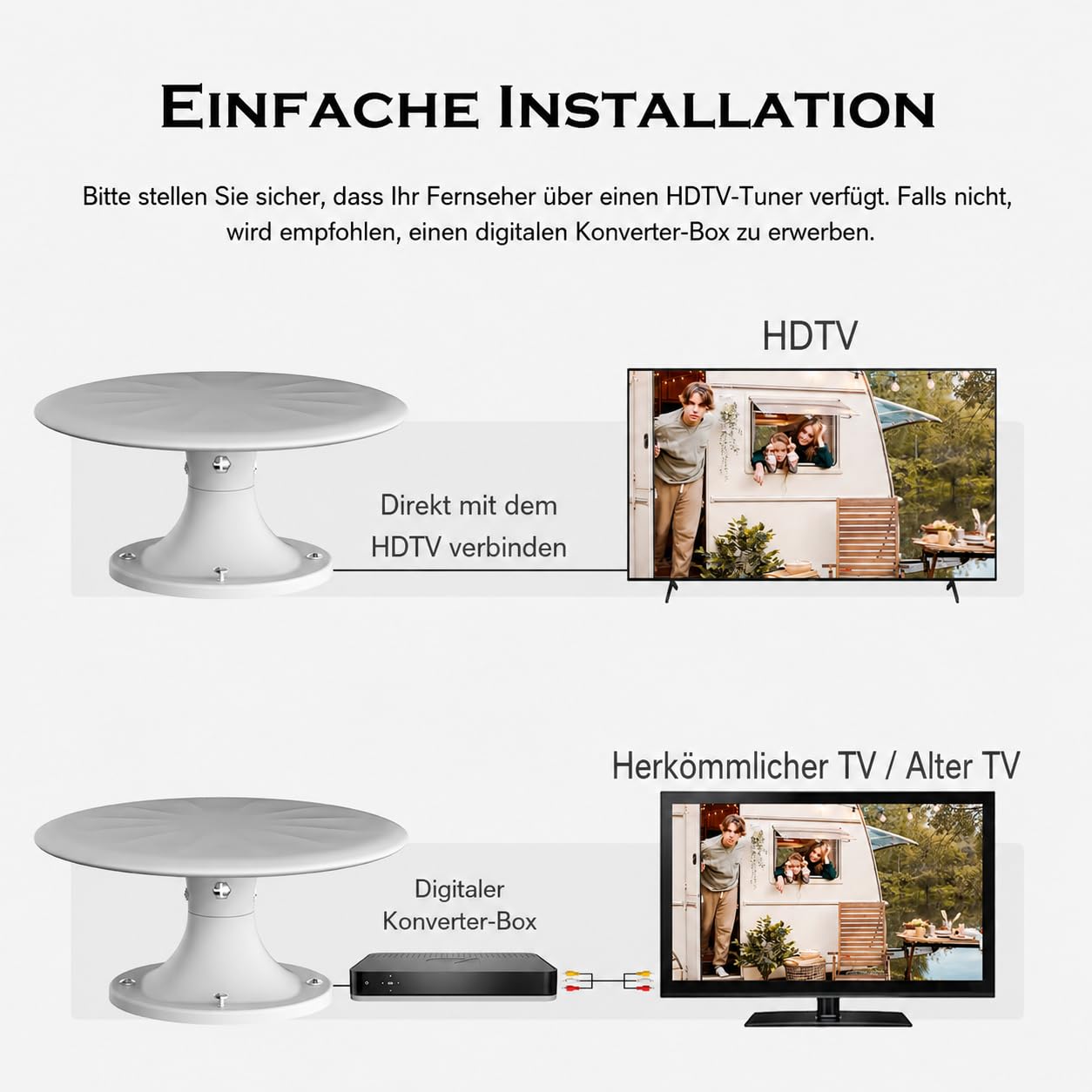 Antena exterior de TV con amplificador para todos los televisores, antena de TV para una recepción estable, soporta 8 K 4K 1080P, antena exterior resistente a la intemperie, cable de 10 m (RVWhite)