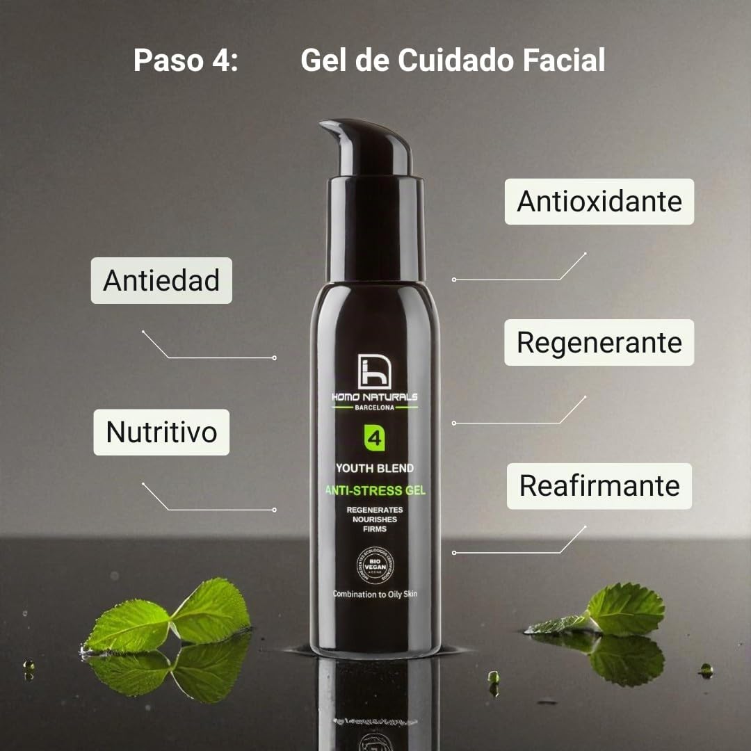 Homo Naturals Kit Tratamiento Facial 4 Pasos - Pack Regalo Hombres - Kit de Cuidado Facial Hombres - Cosmetica Masculina - Regalos para Hombre - Tratamiento Facial 100% Natural & BIO