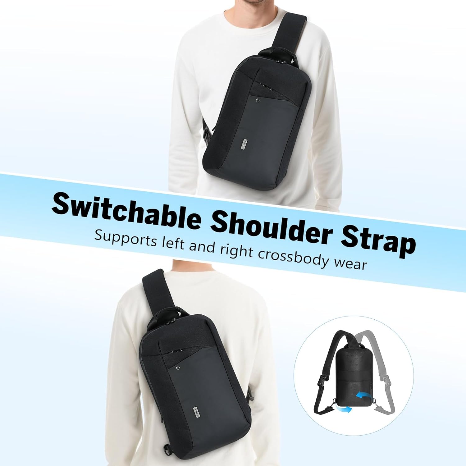 MoKo Sling Crossbody Bag for Switch 2/OLED/Steam Deck/Rog Xbox Ally X/Legion Go S, Protective Travel Chest Carrying Case Gaming Pouch with 8 Game Card Slots, Minimalist Chest Tablet Bag 11", Black - Image 5