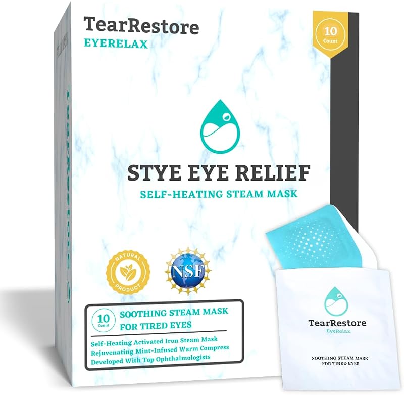 TearRestore EyeRelax Máscara Térmica Autocalor para os Olhos com Vapor de Menta, Pacote com 10