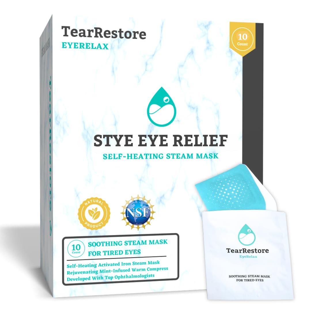 TearRestore EyeRelax Heated Eye Mask for Dry Eye & Stye Relief, Self-Heating Warm Compress with Moist Heat, Mint-Infused Steam Mask for Dry Eyes, Blepharitis Relief & Overnight Comfort (10 Count)-image-8