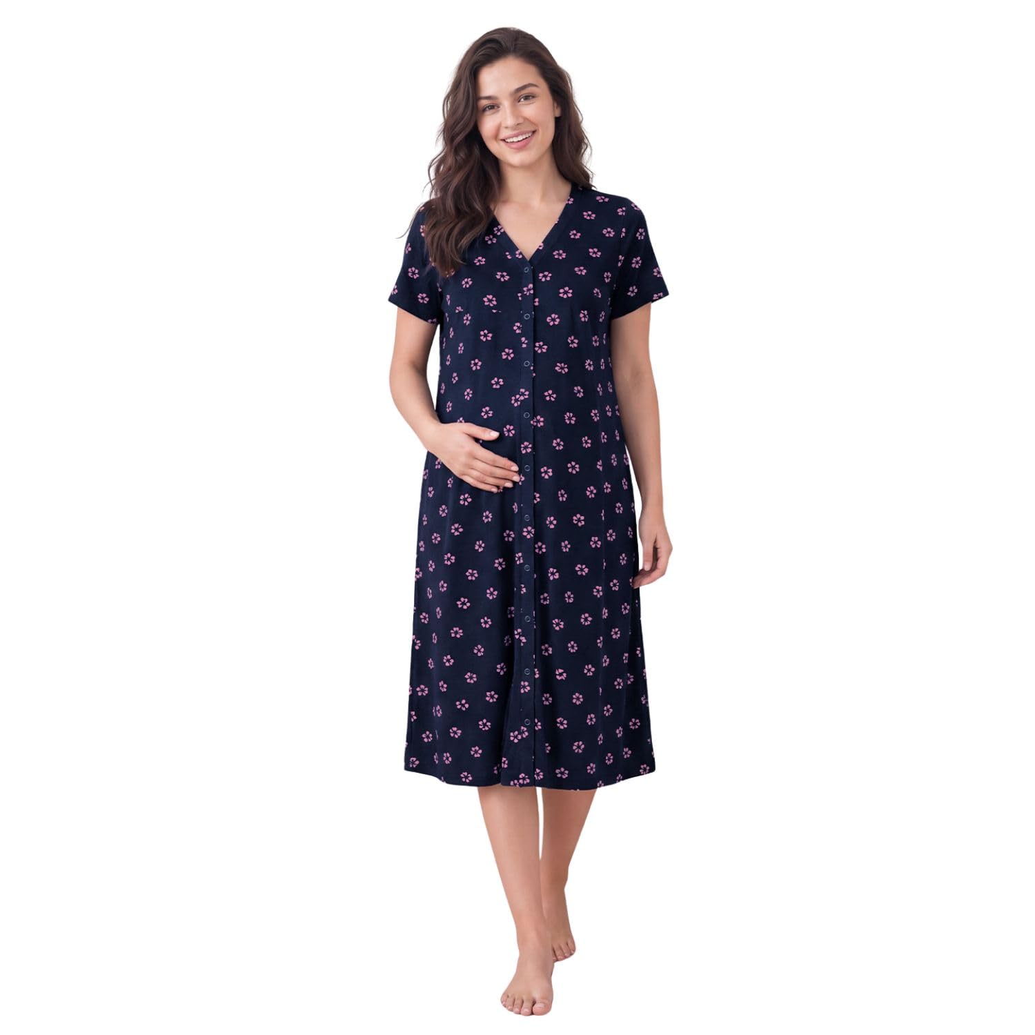 secret wish Printed Hosiery Zipless Maternity Nighty | Nursing Nightwear | Easy for Breastfeeding | Pregnancy Night Gown | Pre and Post Pregnancy-picture-19