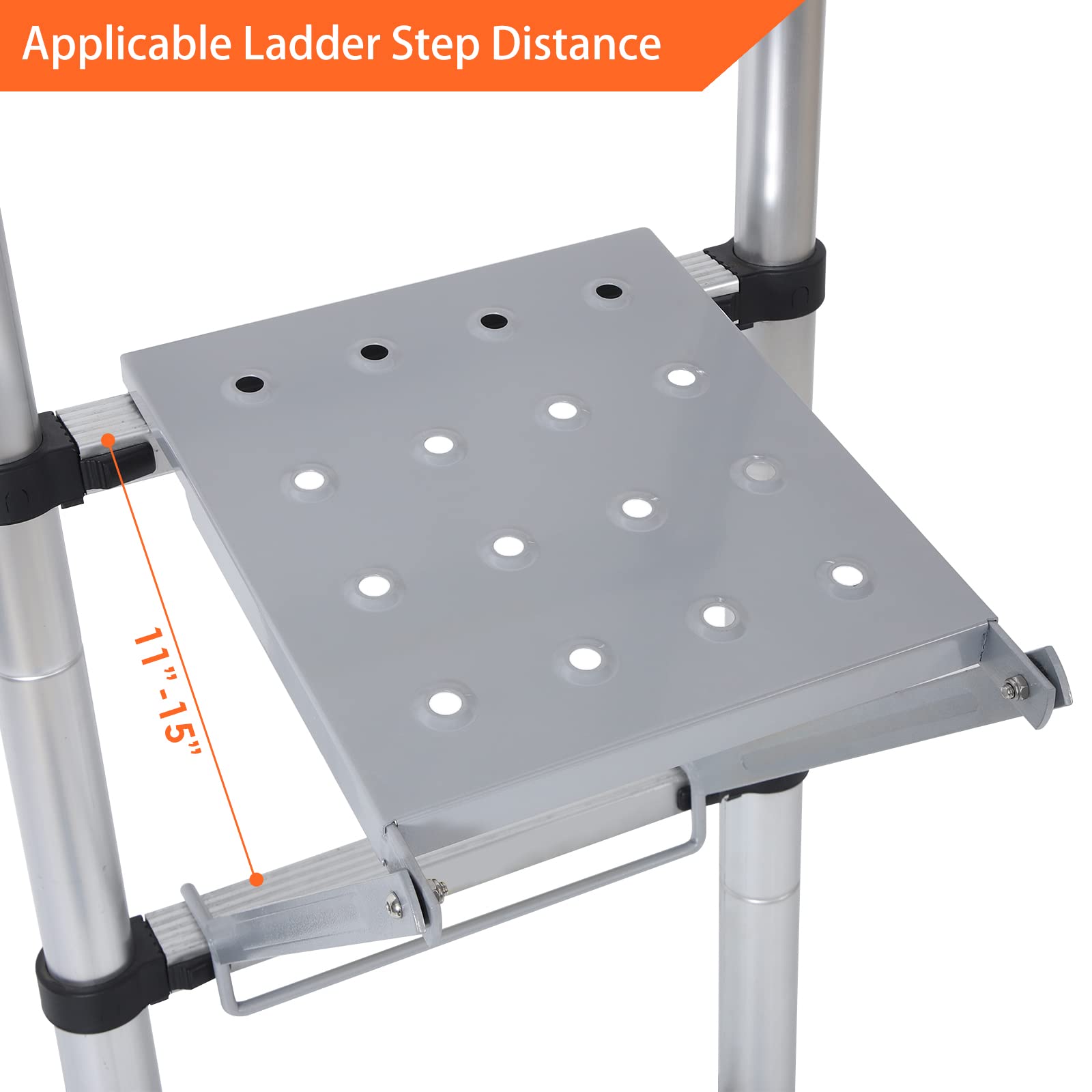 TooCust Ladder Platform Ladder Accessories - Extension Ladder Work Platform Anti-Slip, Ladder Tool Tray Painters Platform, 400-Pound Rated (Silver)