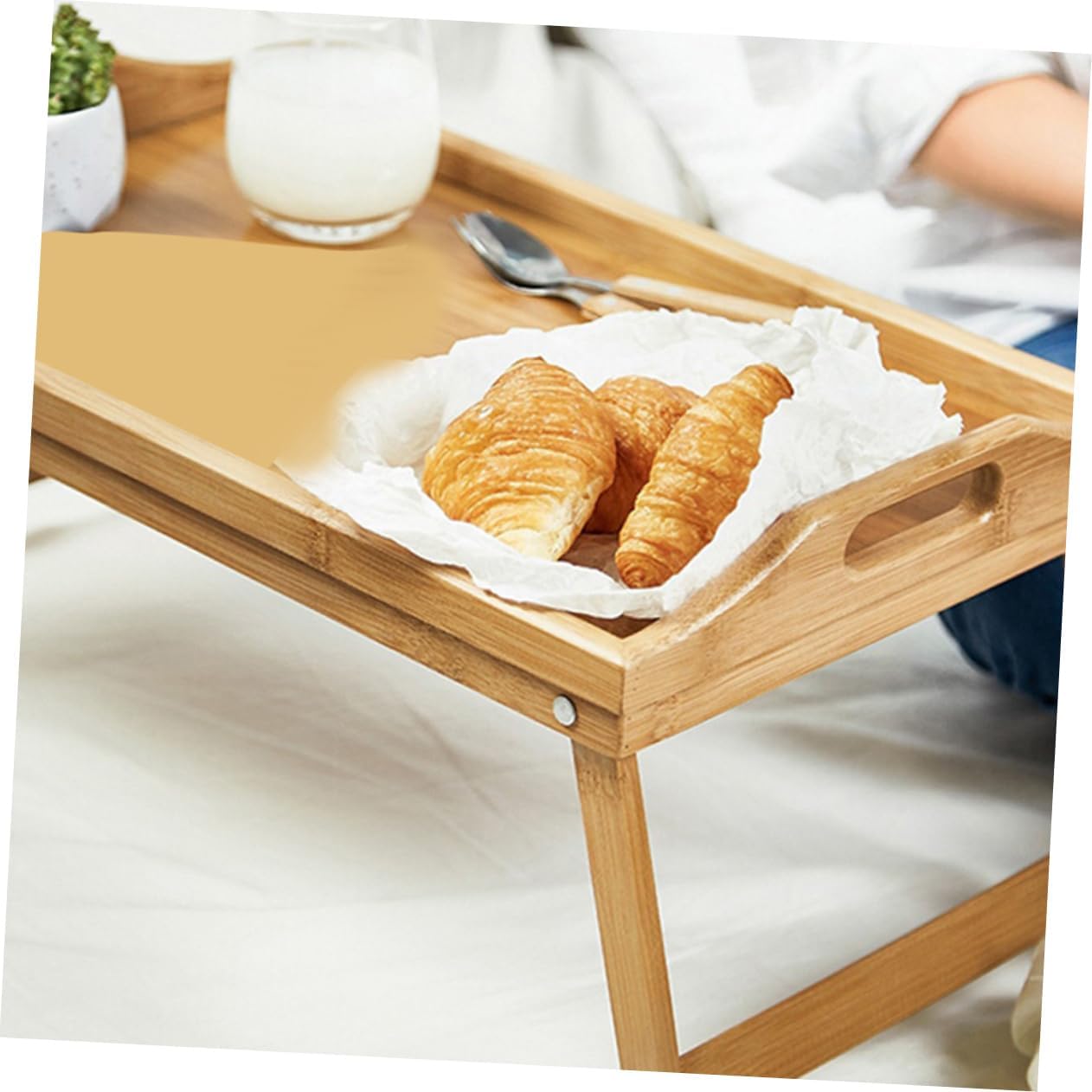 Multi-Functional Foldable Bed Tray Legs 21cm Adjustable Support Portable Bamboo Serving Table for Eating Working and Reading