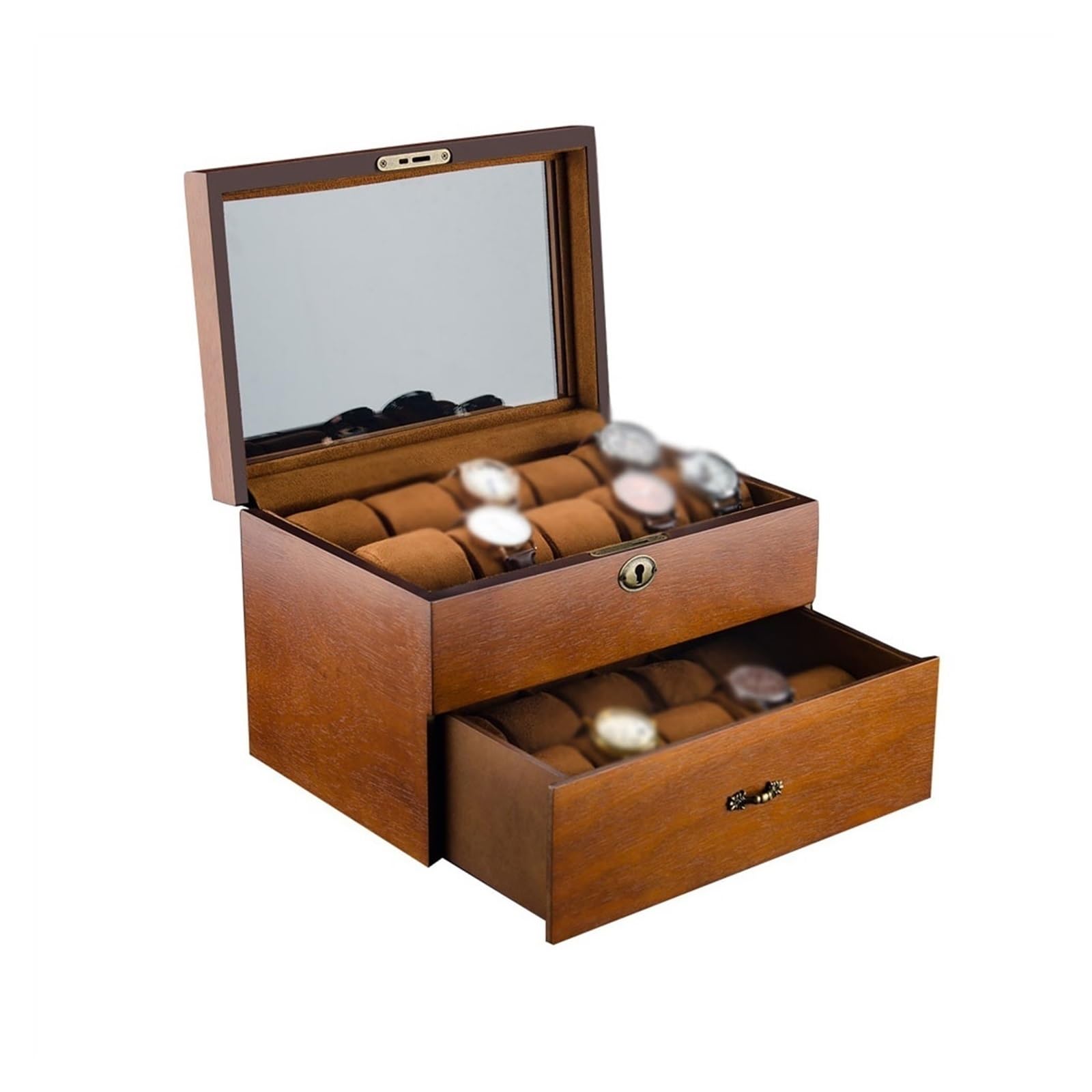 ANVLOJRIH Watches Box Retro Watch Storage Box Double Layer Wooden Large Capacity Watch Storage Box With Lock Watch Box