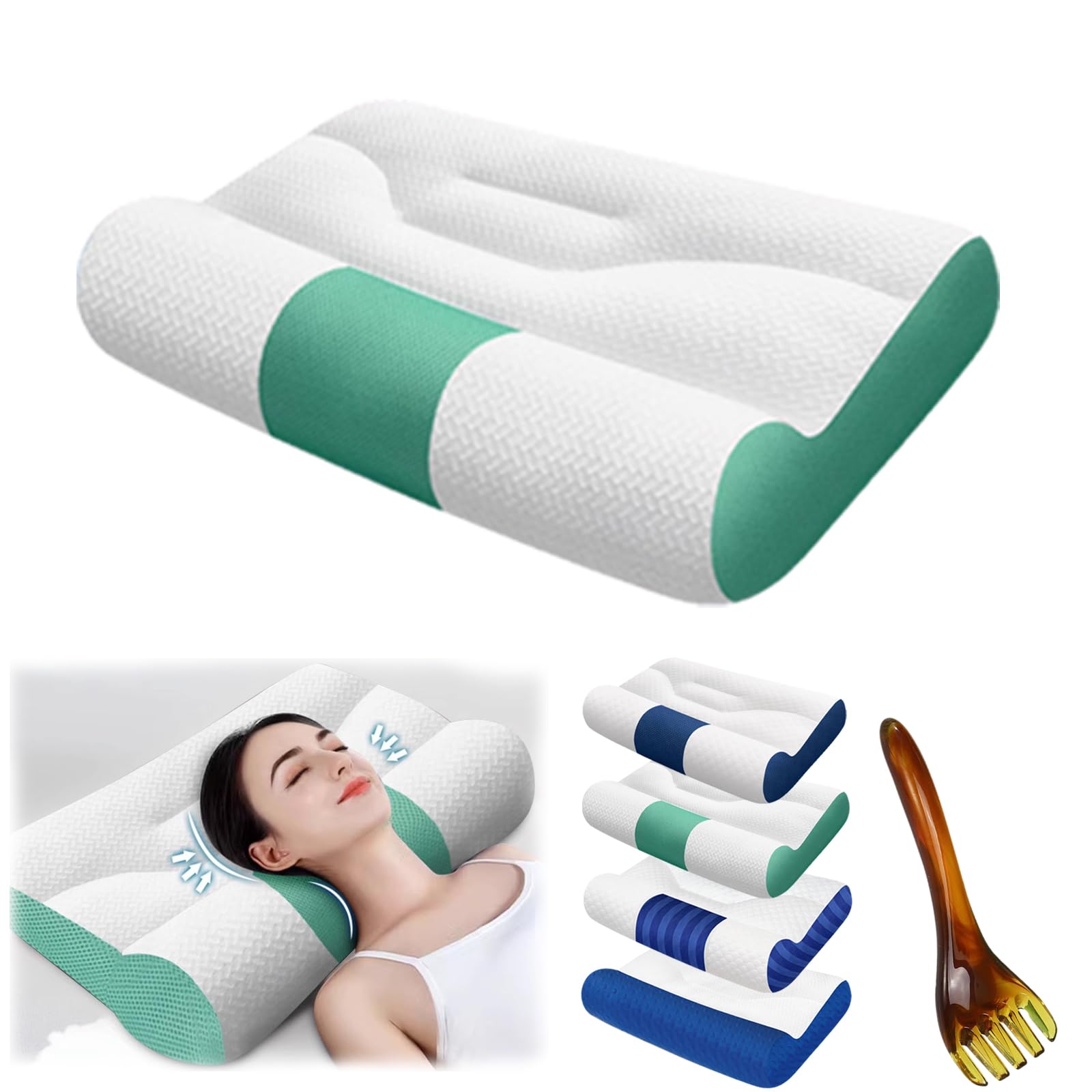 HOPASRISEE Sleep Enhancing Cervical Support Comfort Goose Down Pillow, Nimecal Ergonomic Goose Down Pillow, Sleep Enhancing Cervical Pillow, Cervical Memory Foam Pillow (B)