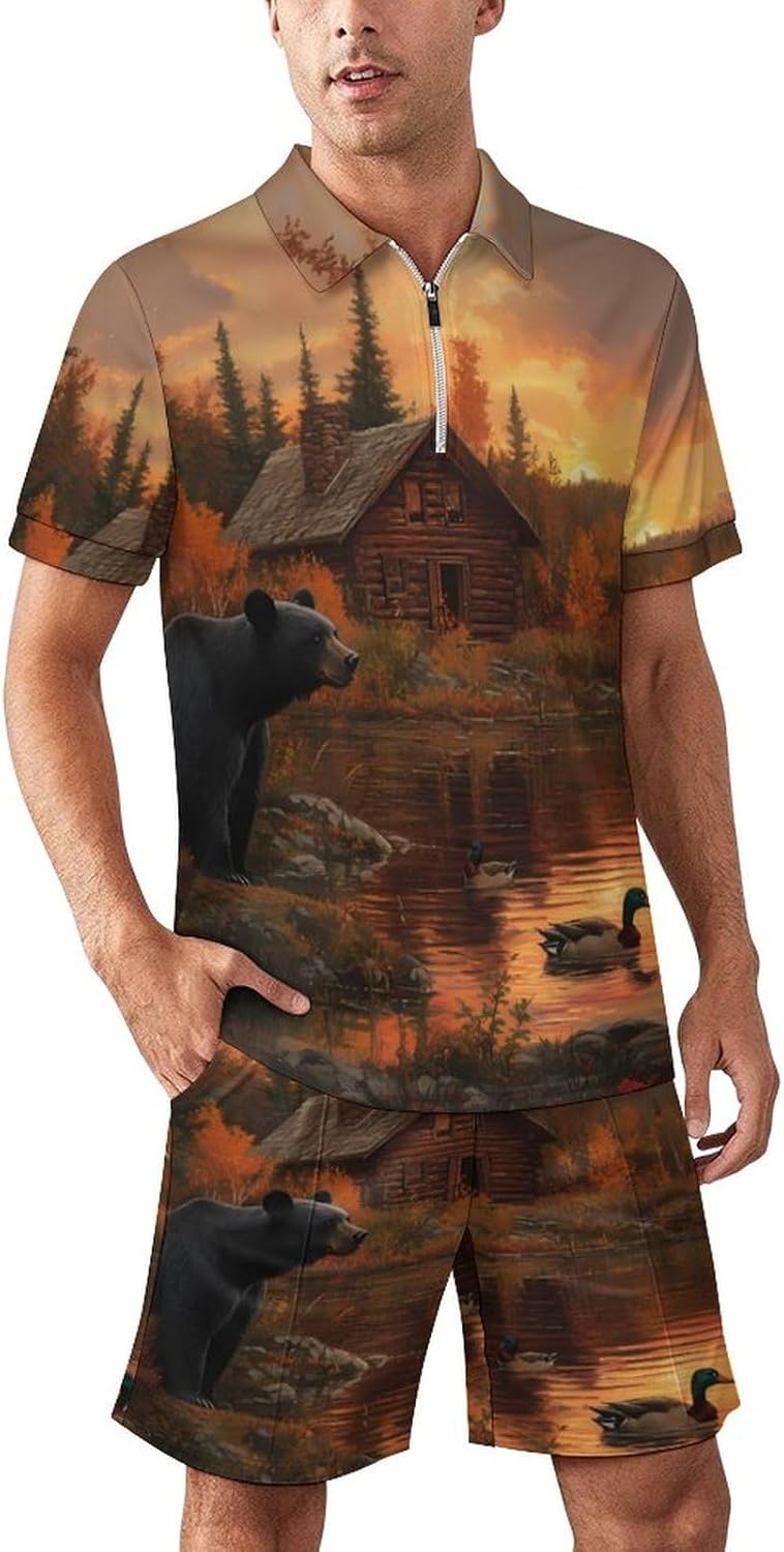 Bear Lake Duck Men's Tracksuit Set Short Sleeve Polo Shirt And Shorts Summer Outfits Casual Sets