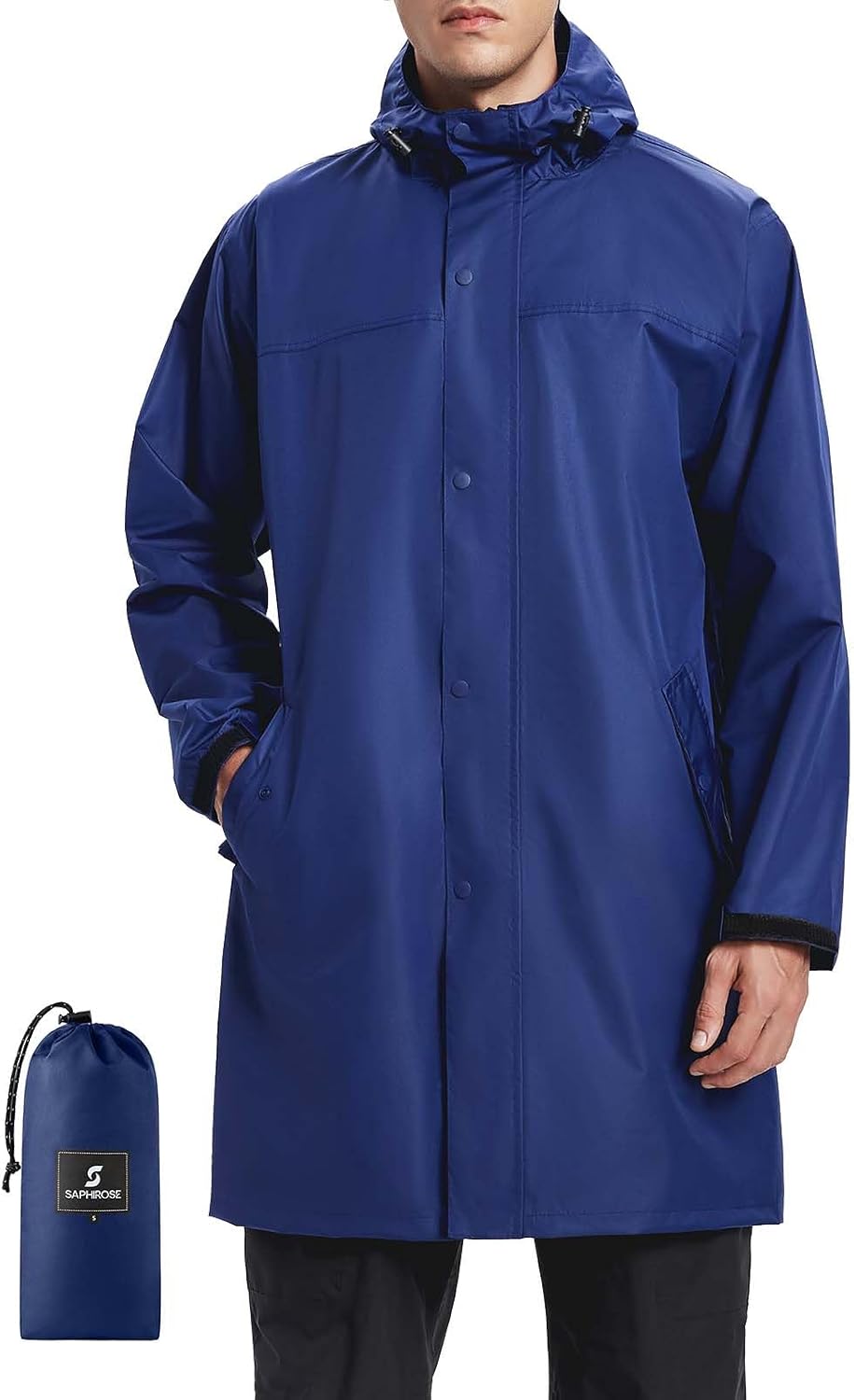 SaphiRose Men's Packable Waterproof Rain Jacket Hooded Raincoat