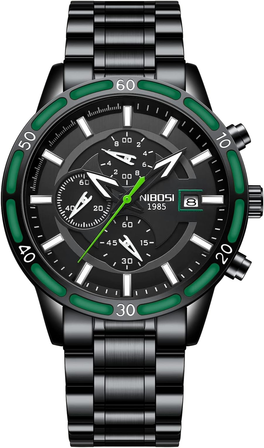 NIBOSI Watch for Men Analog Quartz Chronograph Green Military Men's Wrist Watch Business Sport Waterproof Stainless Steel Black Watch Date