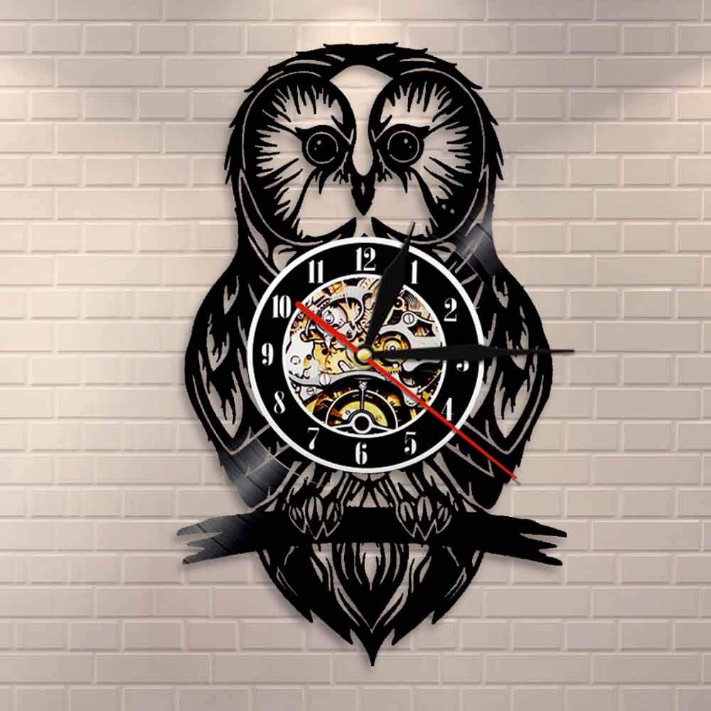 Orologio da parete con gufo con disco in vinile, decorazione con gufo, uccello, regalo per bambini, amanti degli animali, vintage, per la casa, camera dei bambini, decorazione della parete della scu