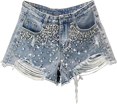 Amazon.com: Pegsmio Ripped Wide-Leg Denim Shorts Women's