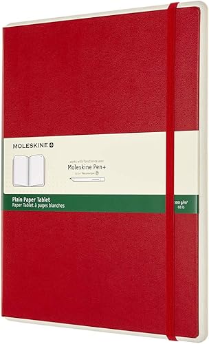 Moleskine Cuaderno inteligente de tapa dura para tableta de papel, liso/en blanco, XL (7.5 x 9.75 pulgadas), rojo escarlata, compatible con