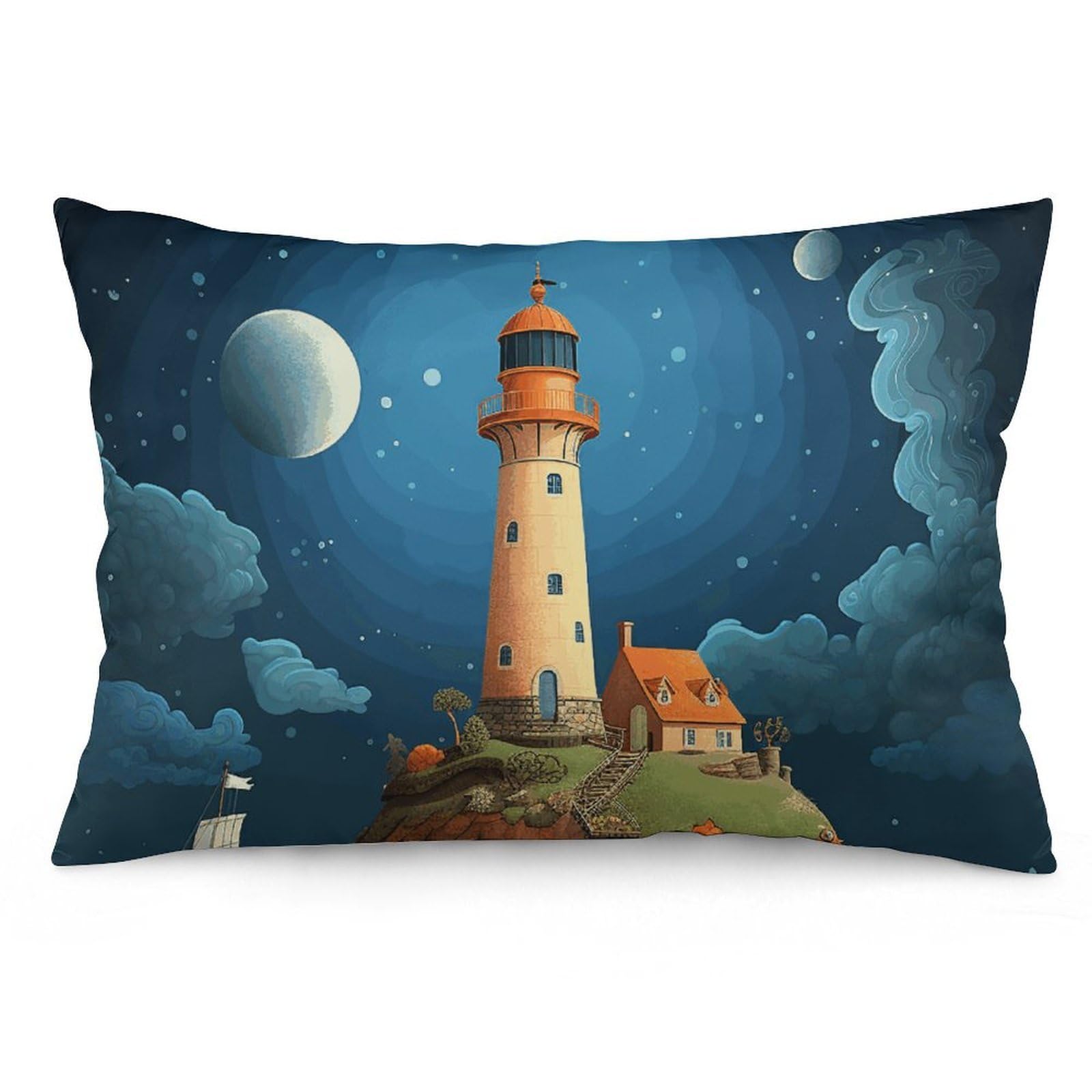 2 Pack Pillow Cases for Hair and Skin, Soft Breathable Pillow Case Covers with Hidden Zipper, Catoon Whale Lighthouse Pillowcase 12 "x20 Pillow Covers for Sleeping Gift