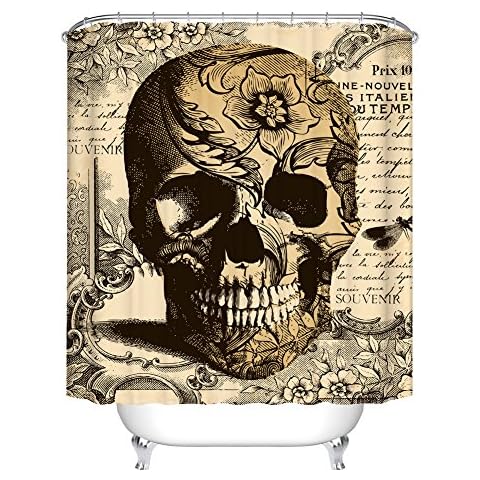 Duschvorhang-Set mit braunem Totenkopf, Fangkun Polyester, Halloween-Badvorhänge, Badezimmer-Dekoration, 12 Duschvorhänge, 183 x 183 cm Cover