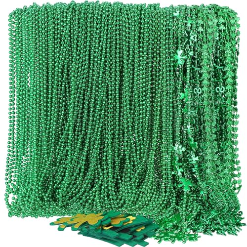 Yinkin 500 Pcs St. Patrick's Day Bead Necklaces Bulk Green Beaded Necklace with Shamrock Irish Hat Pendants St. Patrick's Day Accessories Party Favor Supplies Parades Costume Jewelry Decorations