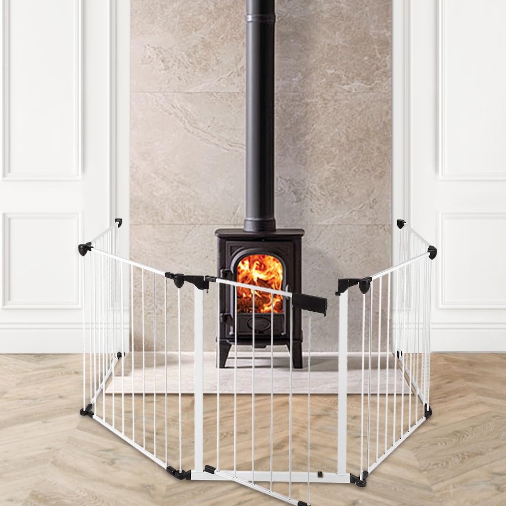 Barrera de seguridad infantil 310 cm, plegable estable barrera de protección chimenea, barrera de seguridad, barrera de escalera/separación de habitaciones/5 elementos (blanco, 310 x 2,5 x 75 cm)