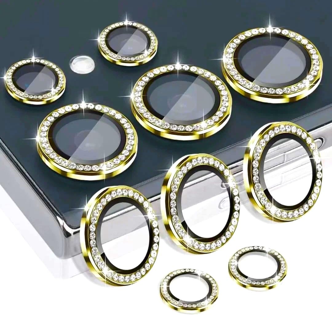 Camera Lens Protector For Galaxy S23,9H Tempered Glass Lens Protectors,Case Friendly,Scratch-Resistant,Compatible For Galaxy S23 (Gold With Diamond)