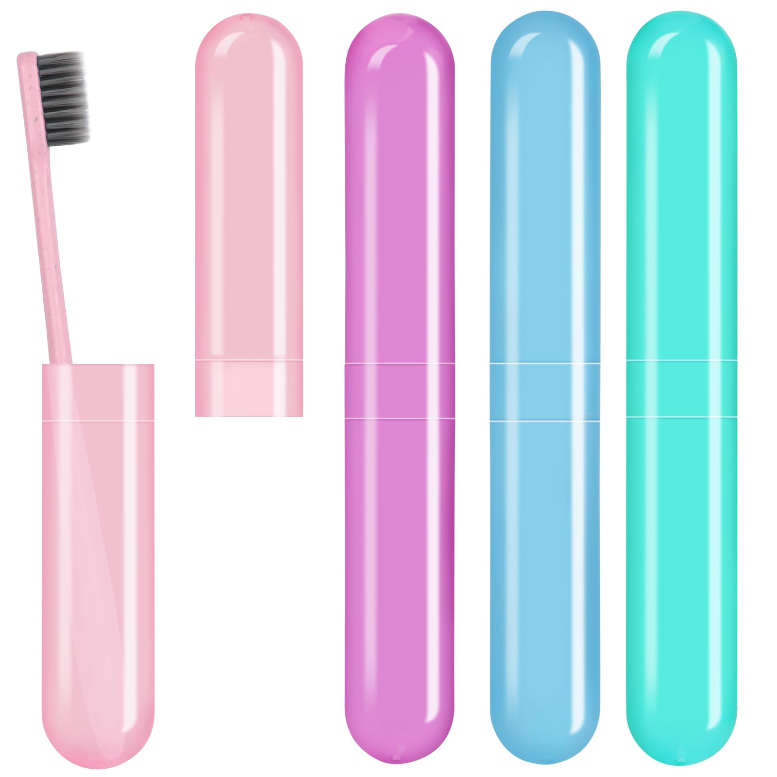 Hooqict 4 Pack Travel Toothbrush Case Portable Travel Toothbrush Holder Plastic Toothbrush Container Protector Cover Case for Traveling, Bathroom,