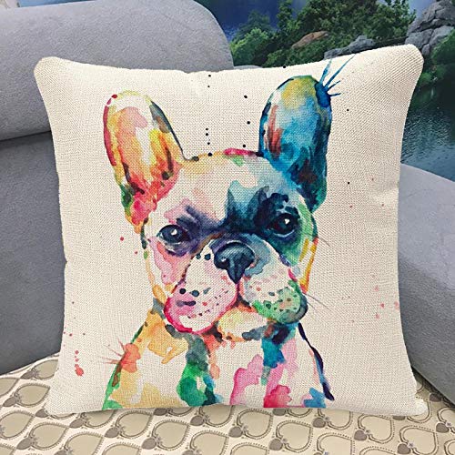 Yggqf Animal Throw Pillow Cover Head Frenchie French Bulldog Original Watercolor Dog Wildlife Rainbow Funny Happy Puppy Companion Home Decor Pillowcase For Sofa 18X18 Inches #TOP4
