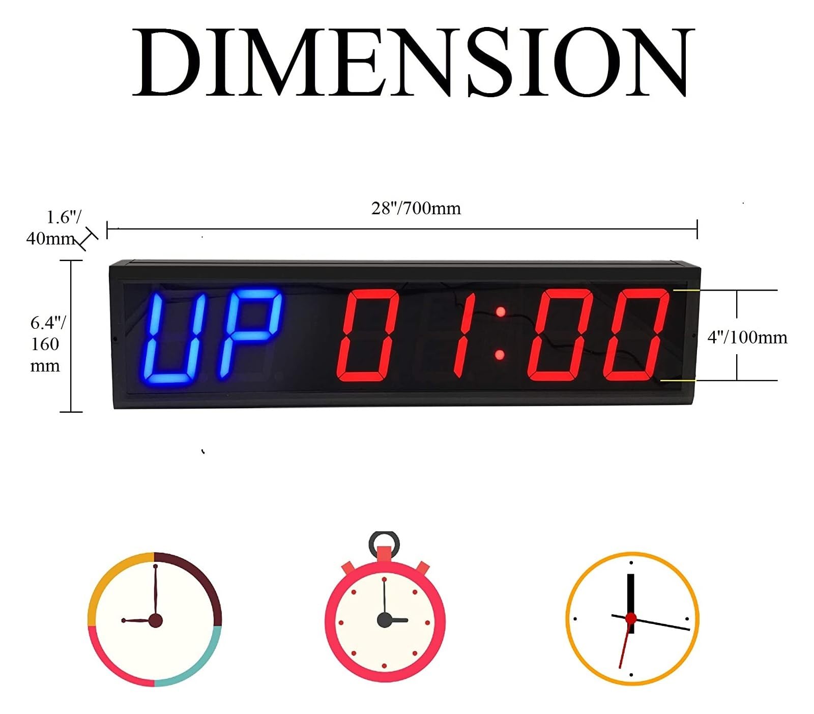 Horloge Murale LED, LED intervalle Gym minuterie compte à rebours/horloge chronomètre salle de classe école bureau Studio grand 4 pouces