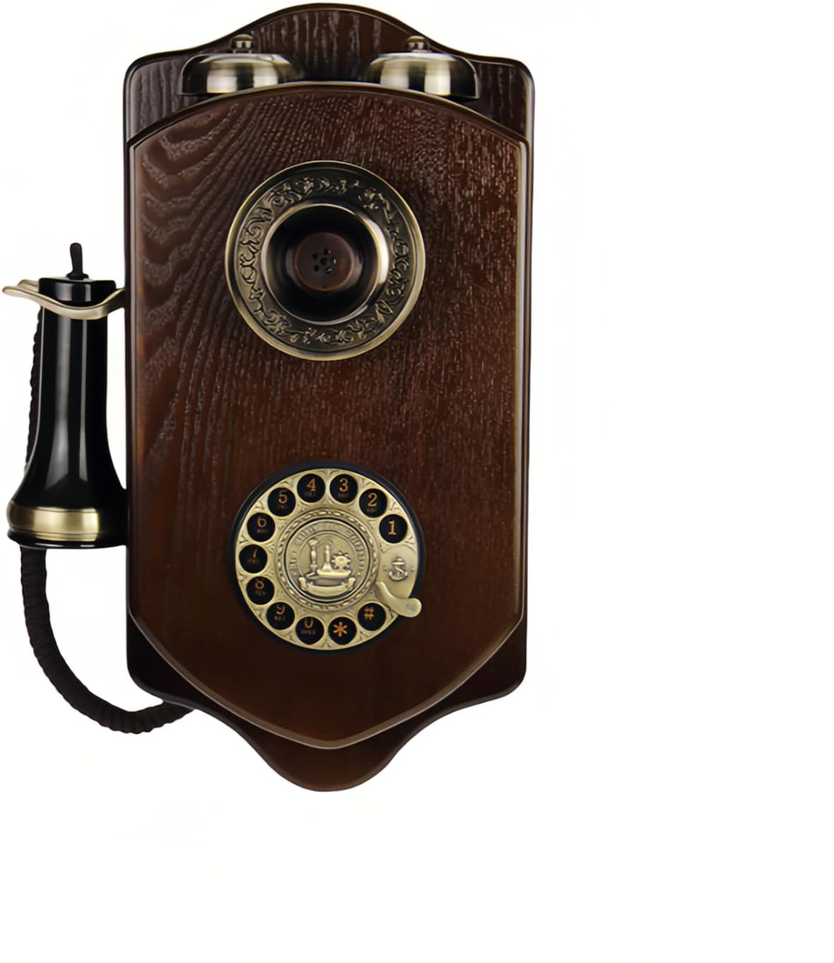 固定電話用のヴィンテージ壁掛け電話。レトロな回転式ダイヤル式電話