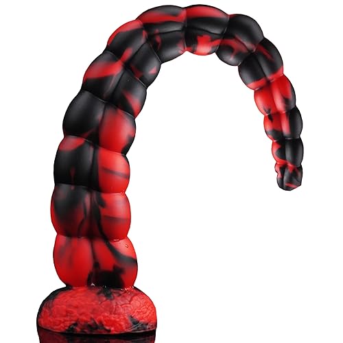 Monster Dildo 38CM Fantasy Alien Knoten Drachen Dragon Animal Tier Anal Prostata G-Punkt Extra Lang Dildo mit Saugnapf Analplug Dildoschwanz Sexspielzeug für die Männer Frauen Paare Analdildos Sex Toy - Schwarz-Rot