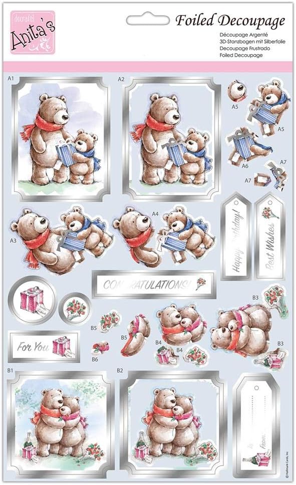 Anita's A4 Bear Delights Foiled Decoupage Sheet, Accessories Supplies for Craft, Paper Craft, Scrapbooking, Card Making, Origami, Ideal for Adult Craft, Adds Textured Pattern to Craft Projects